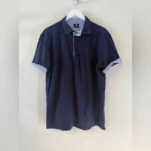 Finery Amalfi Coast Men's Polo Shirt 100% Cotton Navy Blue Short Sleeve Size 3X